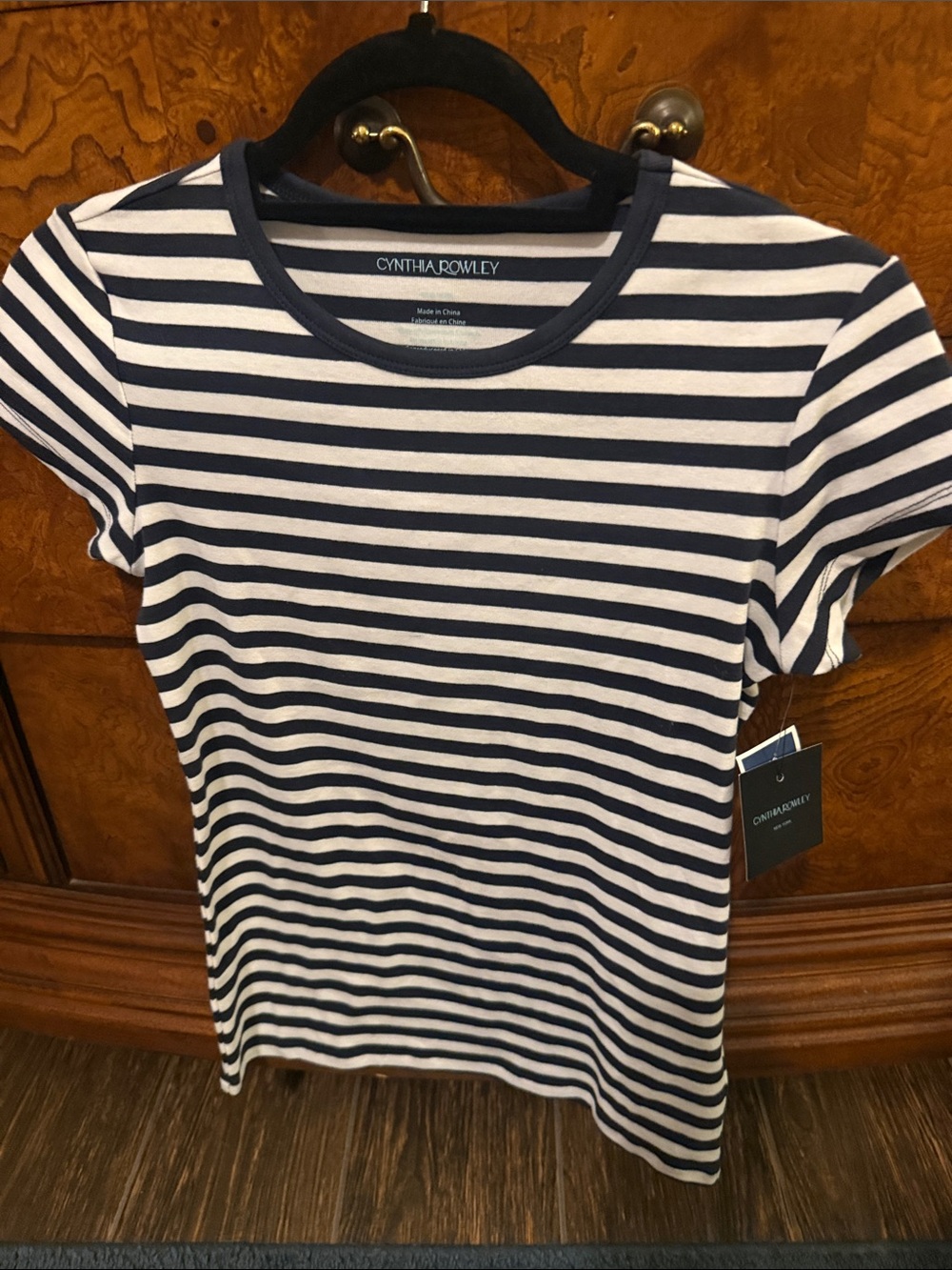 Cynthia Rowley Navy & White Striped Short Sleeve Tee